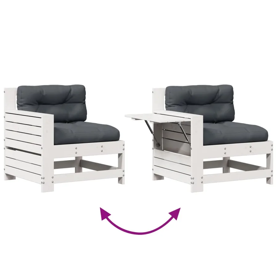 Salon de jardin 5 pcs avec coussins blanc bois massif de pin - 7