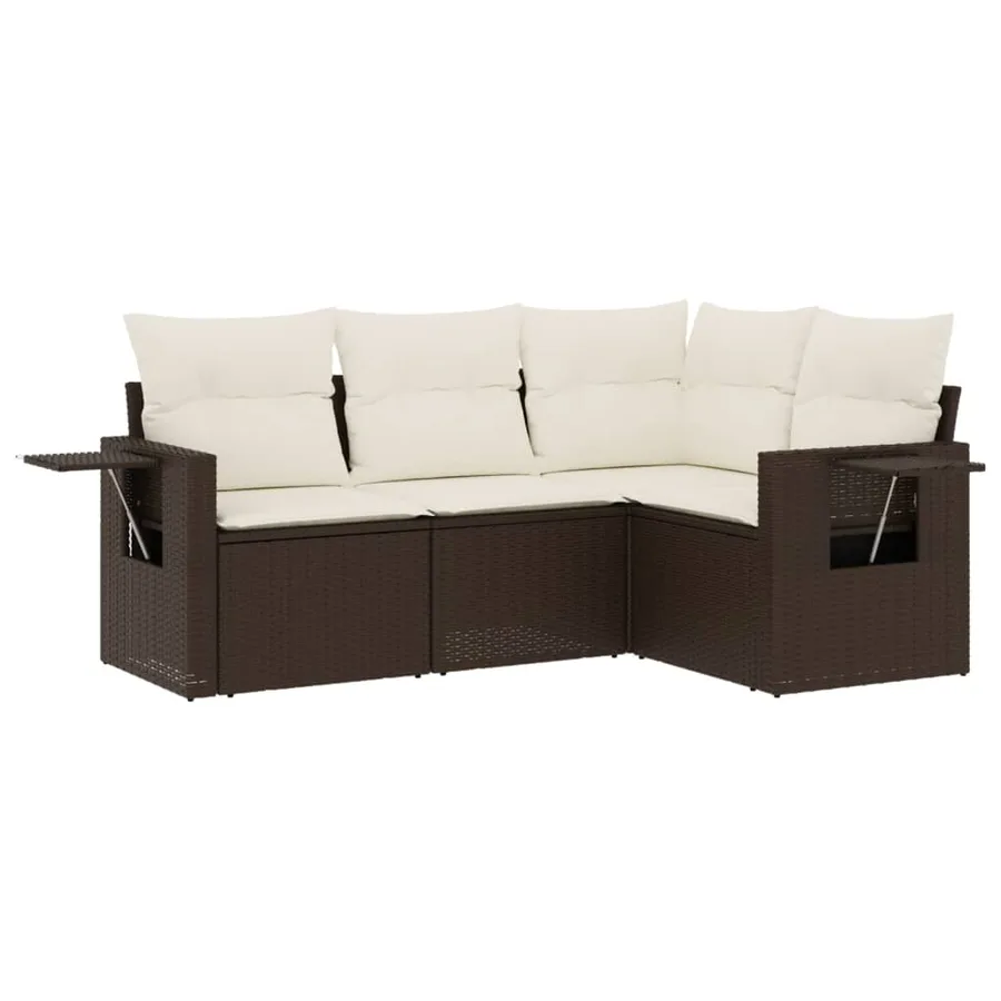Salon de jardin 4 pcs avec coussins marron résine tressée - 2