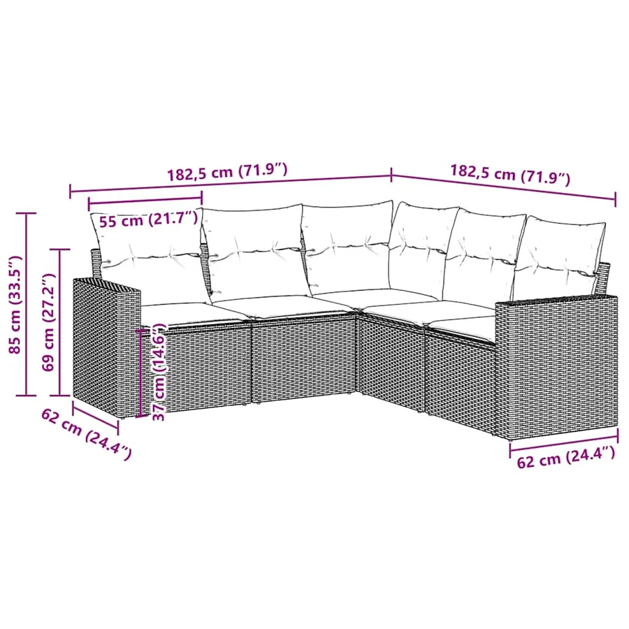 Salon de jardin avec coussins 5 pcs marron résine tressée - 3