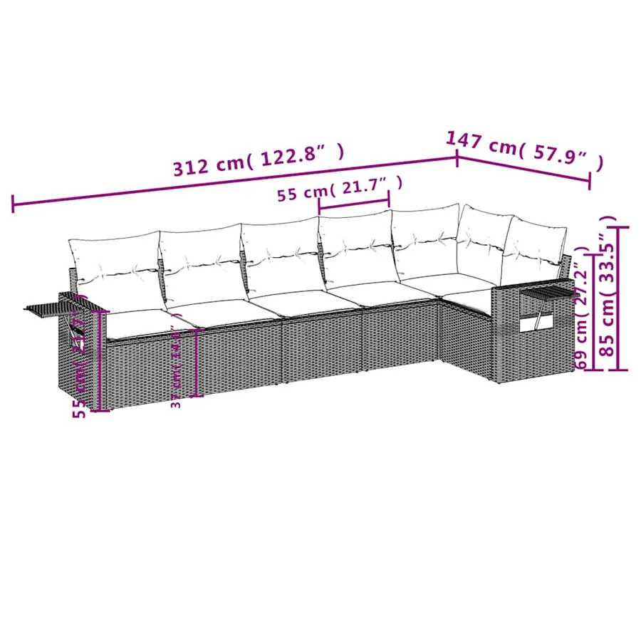 Salon de jardin avec coussins 6 pcs marron résine tressée - 8
