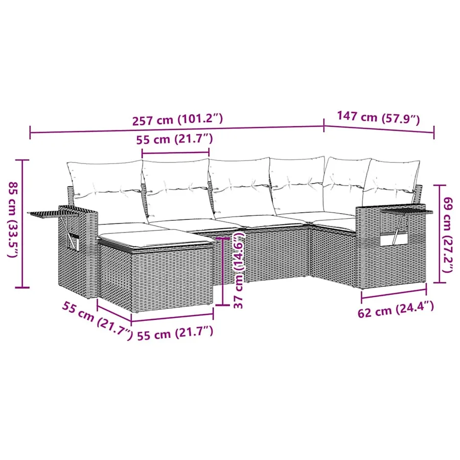 Salon de jardin avec coussins 6 pcs marron résine tressée - 9