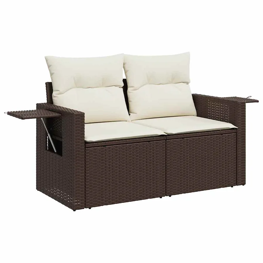 Salon de jardin 8 pcs avec coussins marron résine tressée - 6