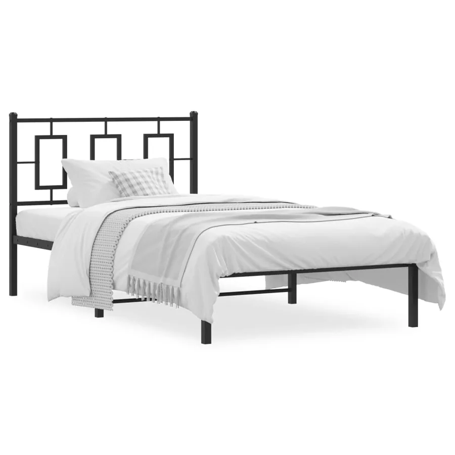 Cadre de lit métal sans matelas avec tête de lit noir 100x190cm - 2