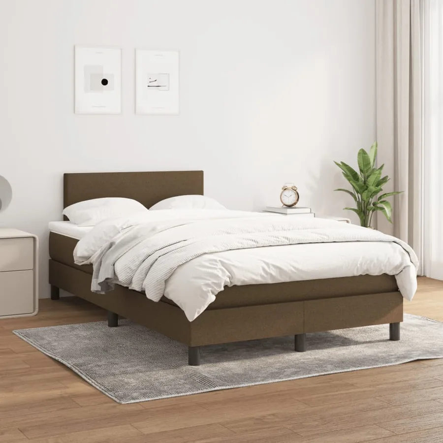 Sommier à lattes de lit et matelas marron foncé 120x190cm tissu - 3