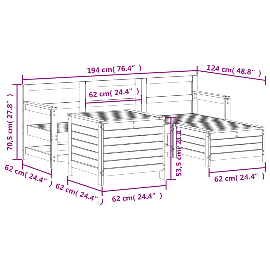 Salon de jardin 5 pcs bois massif sapin de douglas - 11