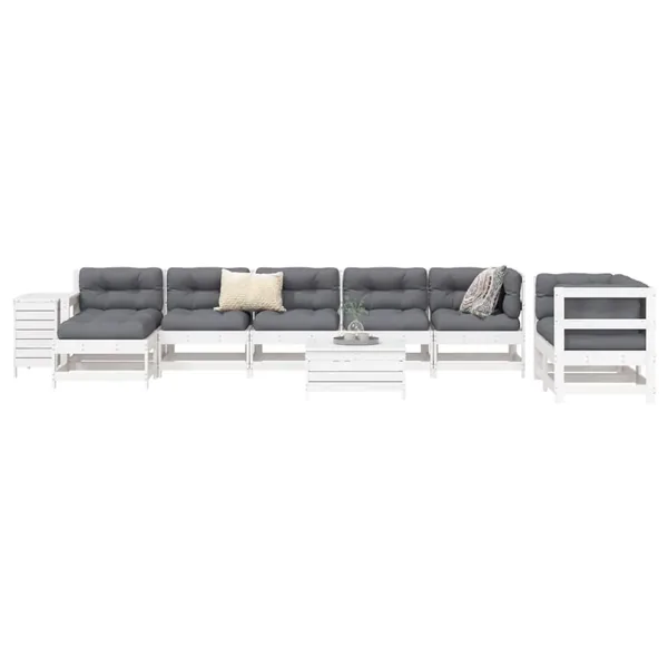 Salon de jardin 10 pcs blanc bois de pin massif