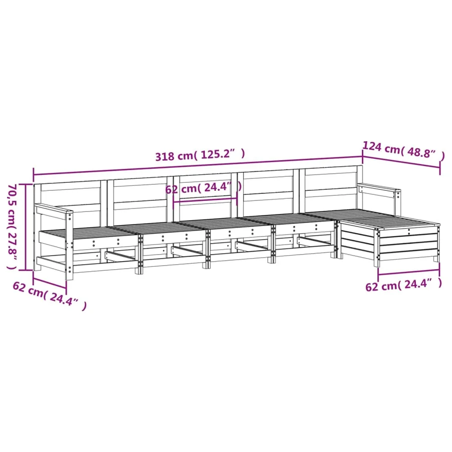 Salon de jardin 6 pcs bois de pin massif - 9