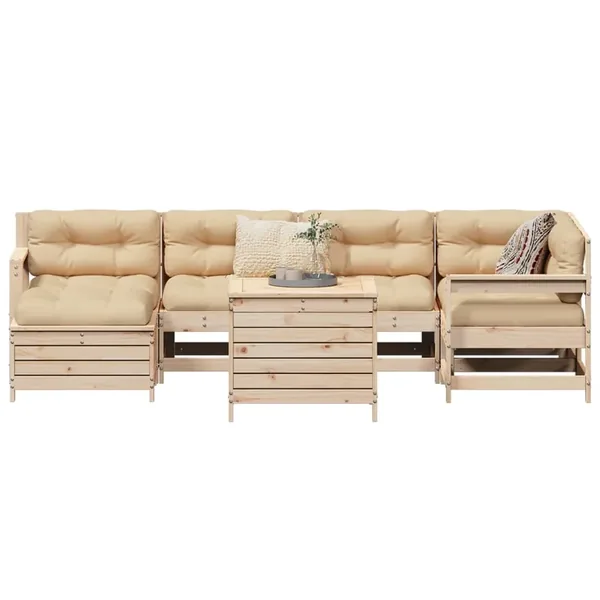 Salon de jardin 7 pcs bois de pin massif