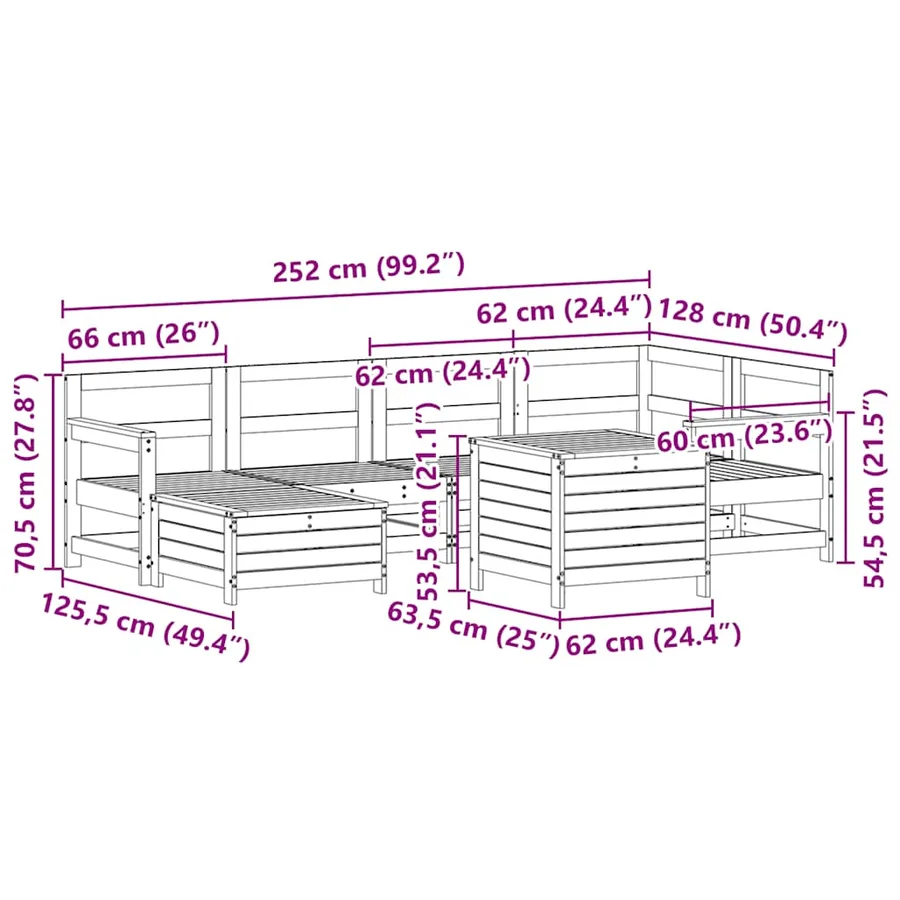 Salon de jardin 7 pcs bois de pin massif - 12