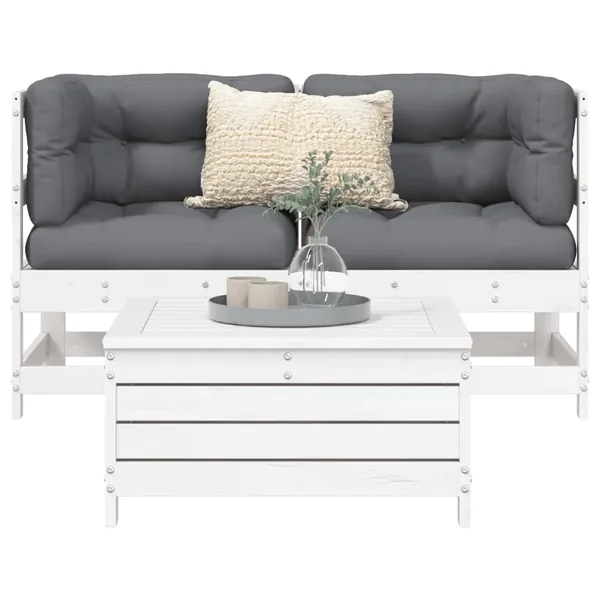 Salon de jardin 3 pcs blanc bois de pin massif