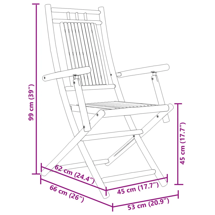 Chaises pliables de jardin lot de 6 53x66x99 cm bambou - 10