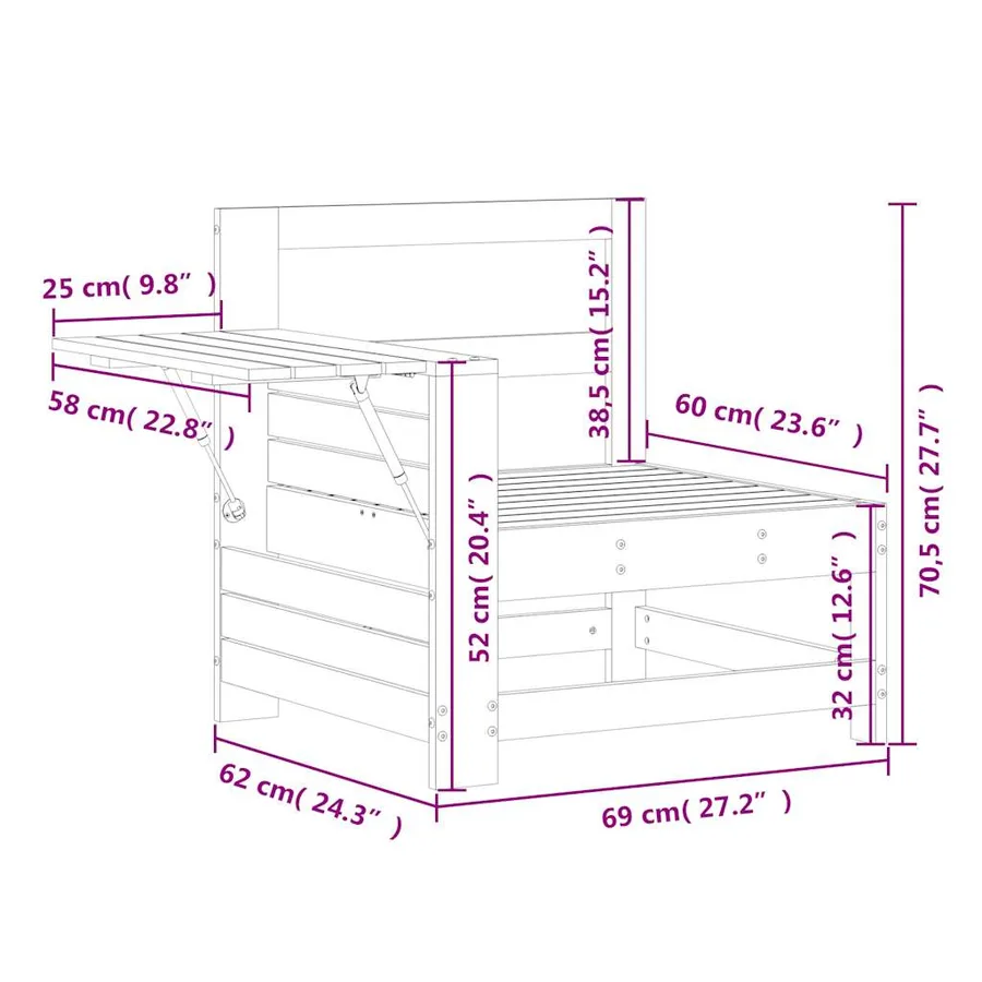 Canapé de jardin accoudoir avec table d'appoint bois massif pin - 10