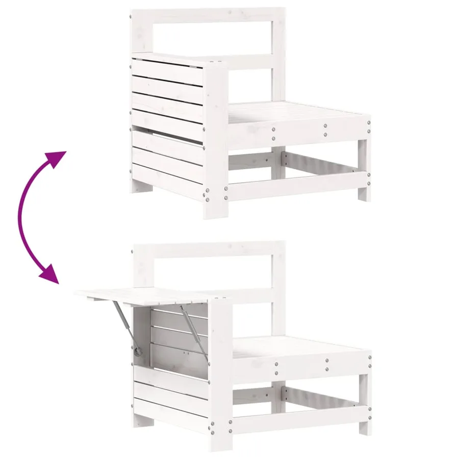 Salon de jardin 8 pcs blanc bois de pin massif - 10