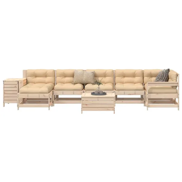 Salon de jardin 9 pcs bois de pin massif