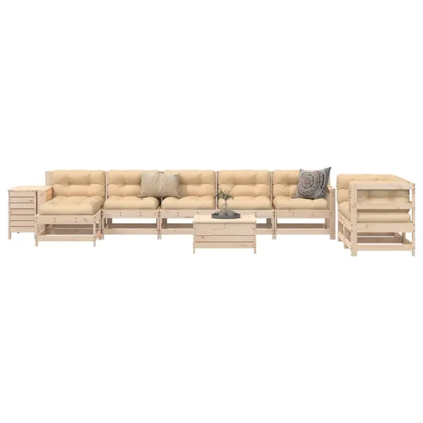 Salon de jardin 10 pcs bois de pin massif
