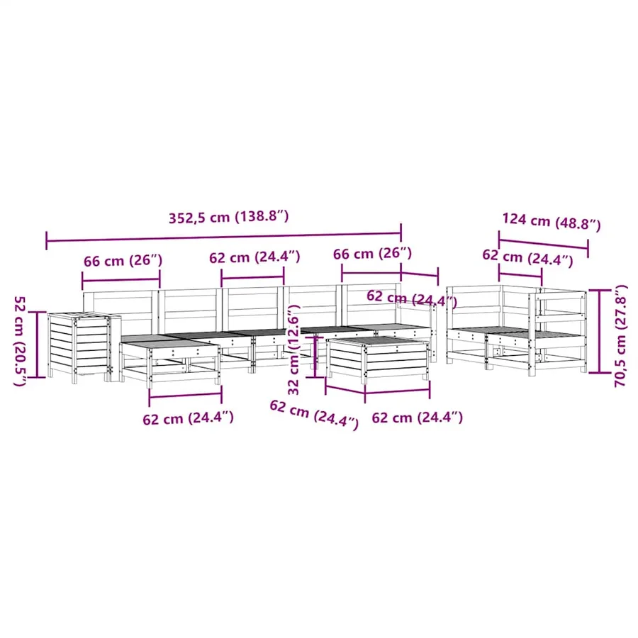 Salon de jardin 10 pcs bois de pin massif - 14