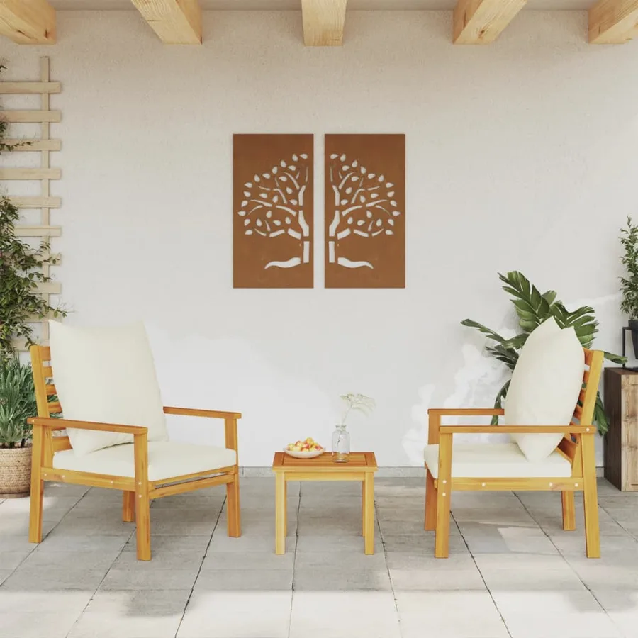 Fauteuil de jardin lot de 2 avec coussin bois massif d'acacia - 3