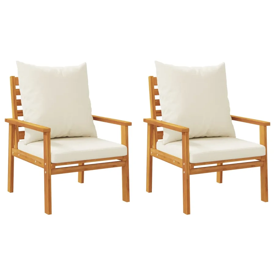 Fauteuil de jardin lot de 2 avec coussin bois massif d'acacia - 6