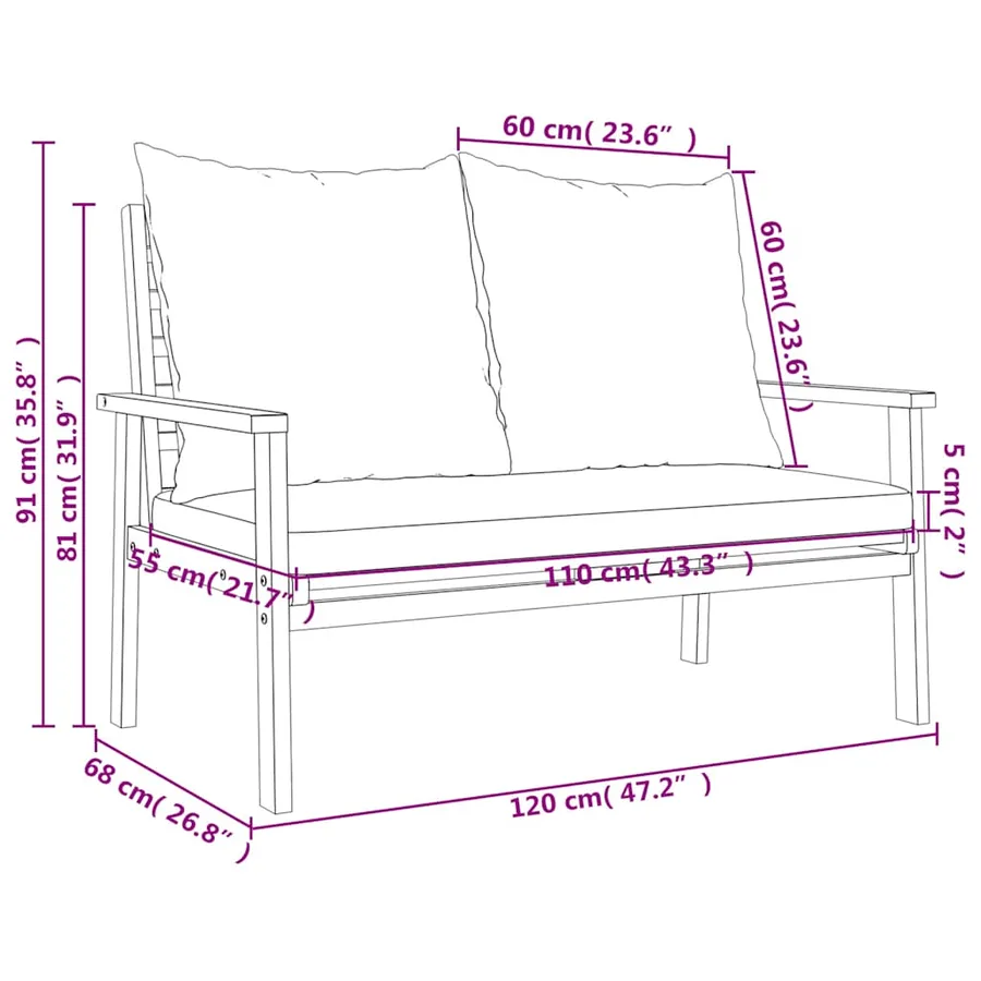 Ensemble de jardin avec coussin bois massif acacia - 10