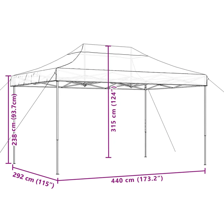 Tente de réception pliable escamotable noir 440x292x315 cm - 9