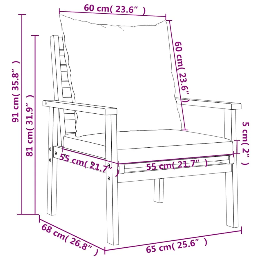 Salon de jardin avec coussins 5 pcs Bois d'acacia solide - 11
