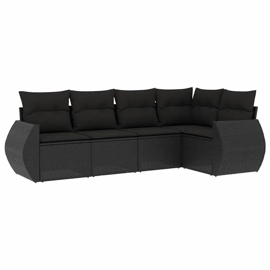 Salon de jardin 5 pcs avec coussins noir résine tressée - 2