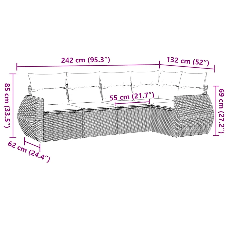Salon de jardin 5 pcs avec coussins noir résine tressée - 3