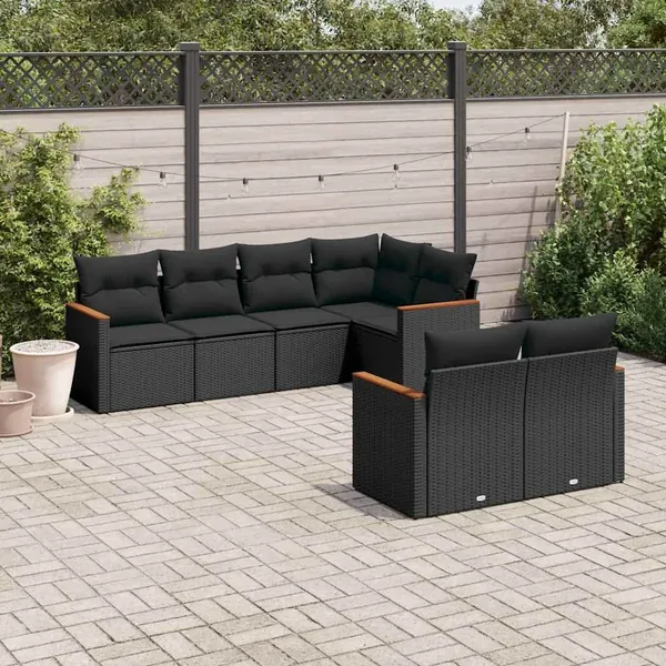 Salon de jardin 7 pcs avec coussins noir résine tressée 62 x 62 x 69 cm - 63,4 kg