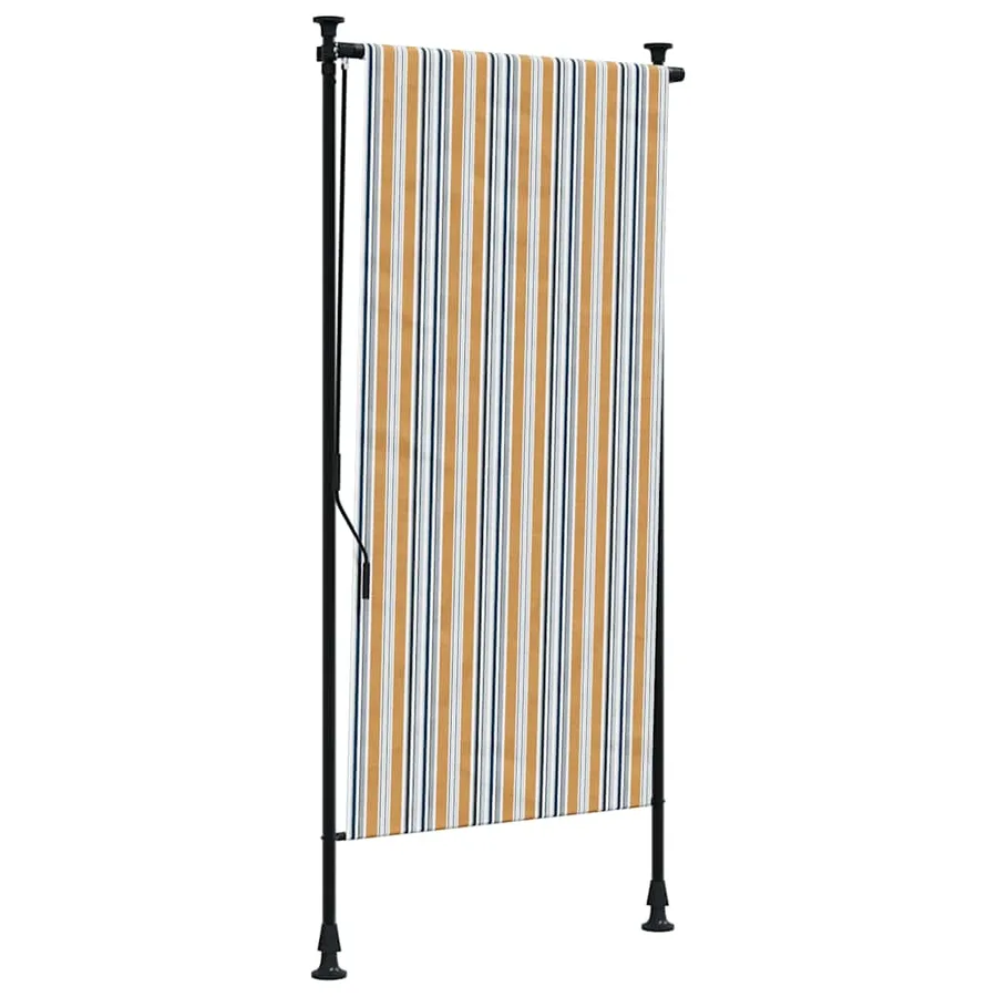 Store roulant d'extérieur jaune et blanc 100x270 cm tissu acier - 2