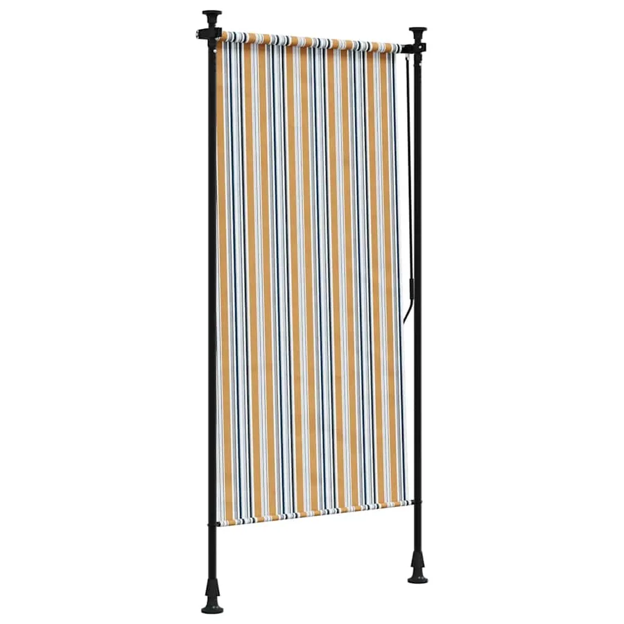 Store roulant d'extérieur jaune et blanc 100x270 cm tissu acier - 5