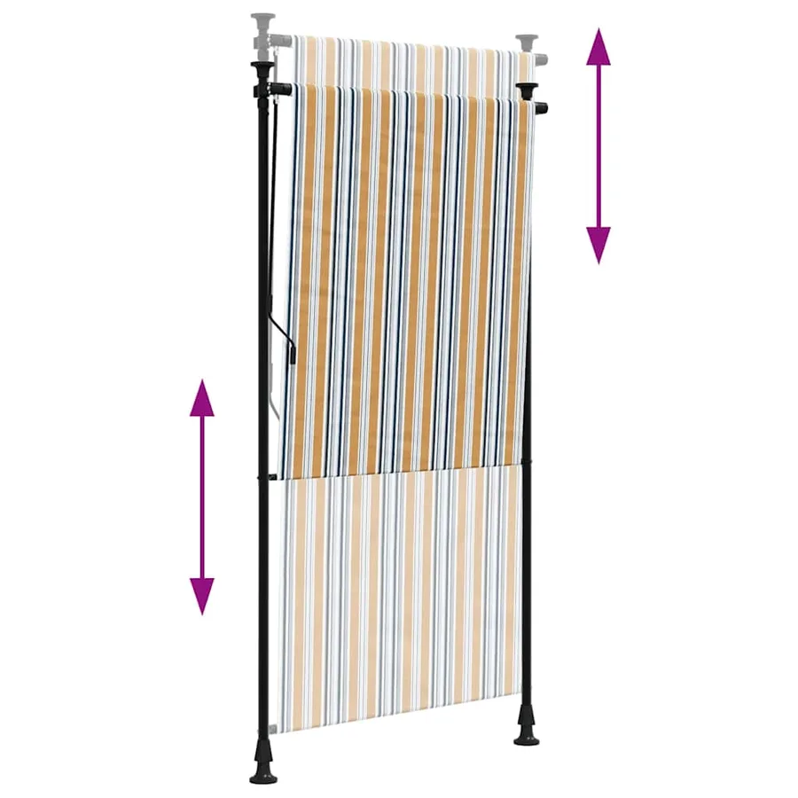 Store roulant d'extérieur jaune et blanc 100x270 cm tissu acier - 6