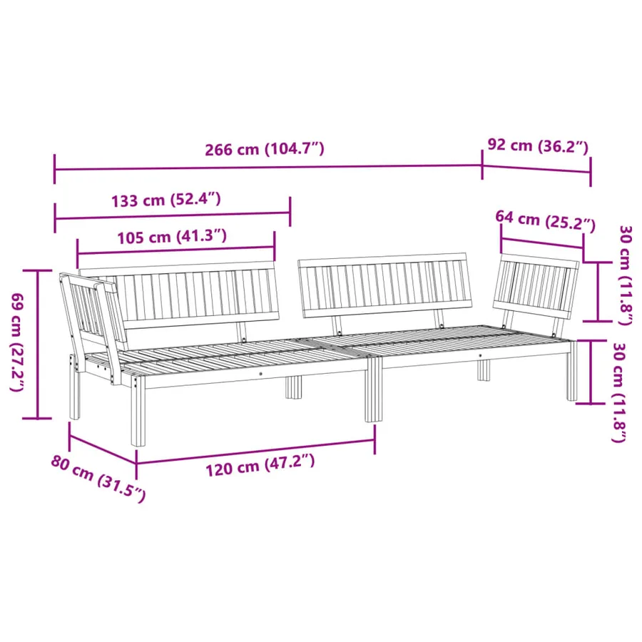 Canapés d'angle palette de jardin 2 pcs bois massif d'acacia - 5