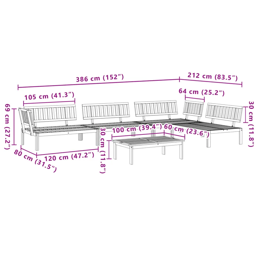 Salon palette de jardin 5 pcs bois d'acacia massif - 8