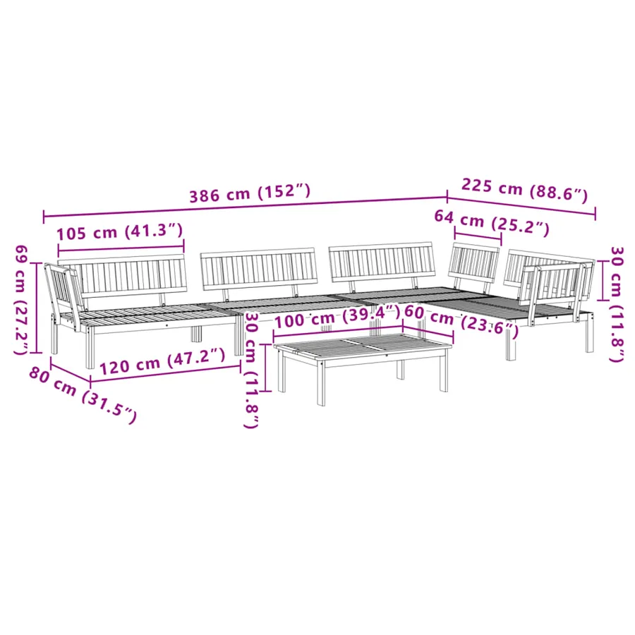 Salon palette de jardin 5 pcs bois d'acacia massif - 8