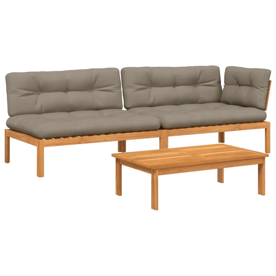 Salon palette de jardin avec coussins 3pcs bois d'acacia massif - 2