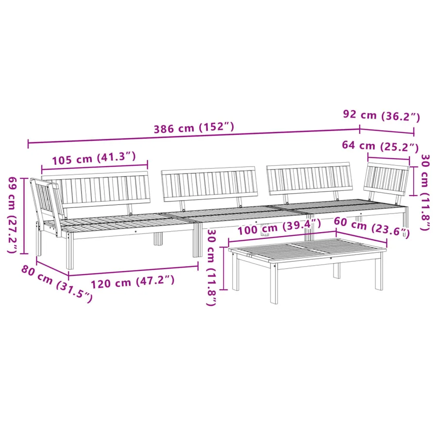 Salon palette de jardin 4 pcs bois d'acacia massif - 8