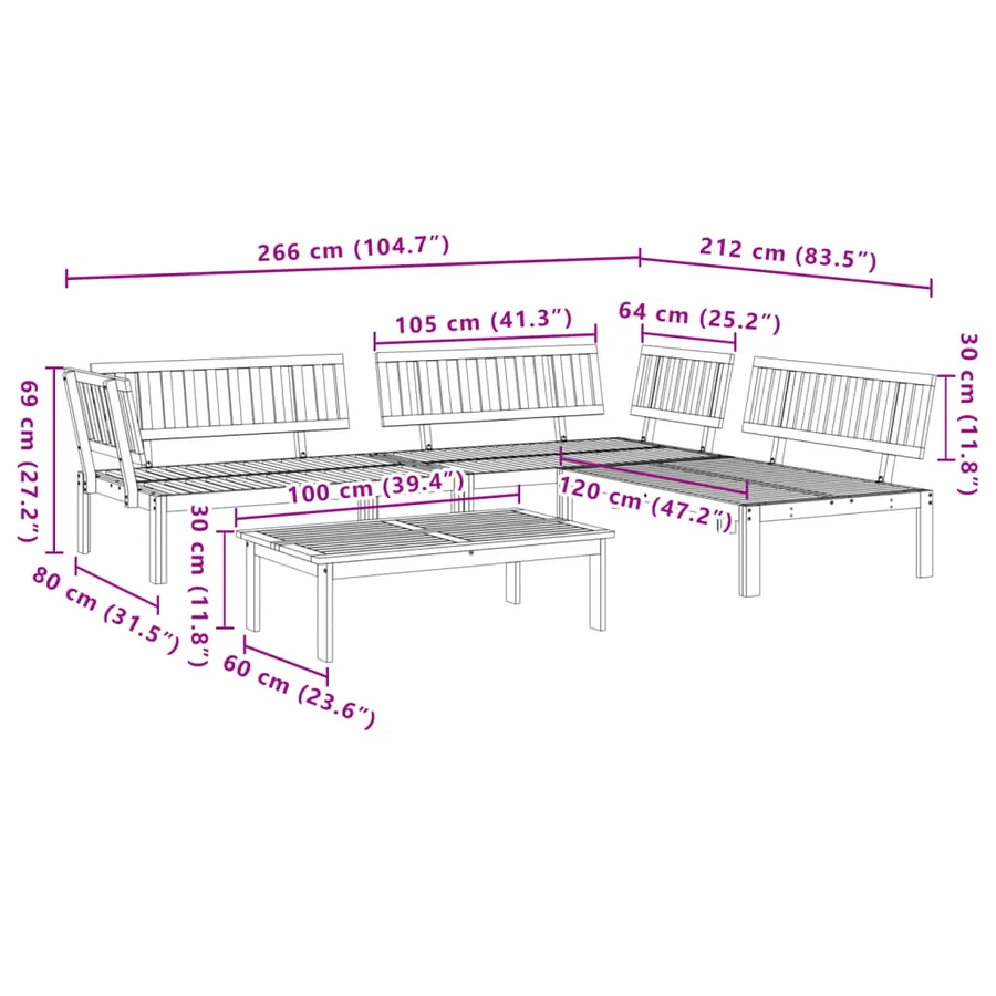 Salon palette de jardin 4 pcs bois d'acacia massif - 8