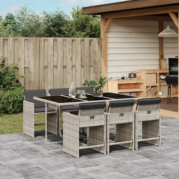 Ensemble à manger de jardin et coussins 7 pcs gris clair rotin
