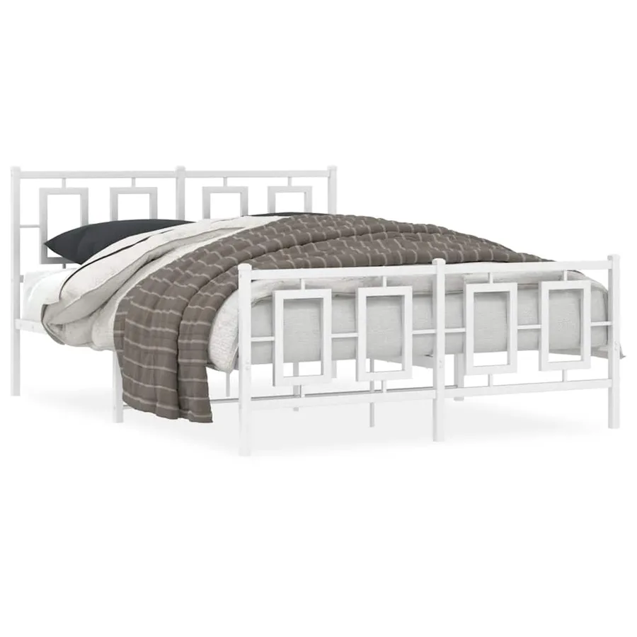 Cadre de lit métal sans matelas et pied de lit blanc 135x190 cm - 2