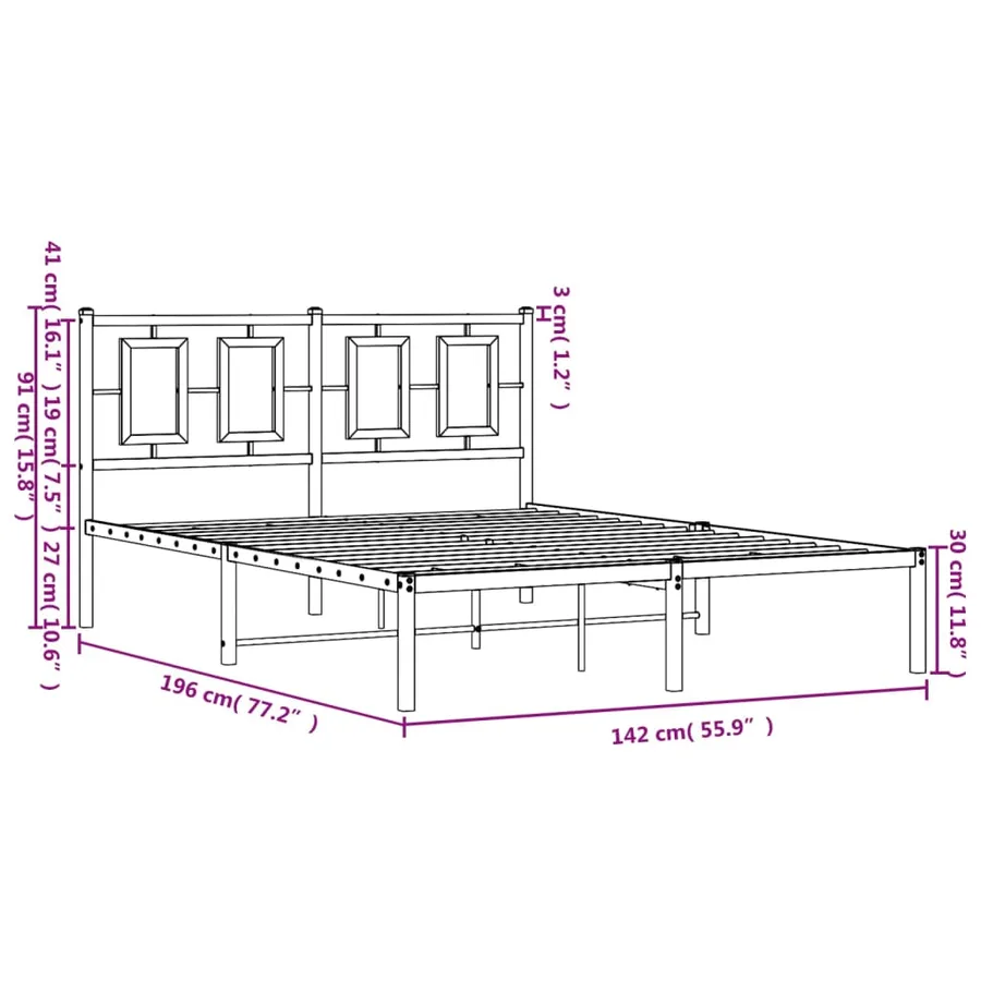 Cadre de lit métal sans matelas et tête de lit blanc 135x190 cm - 10