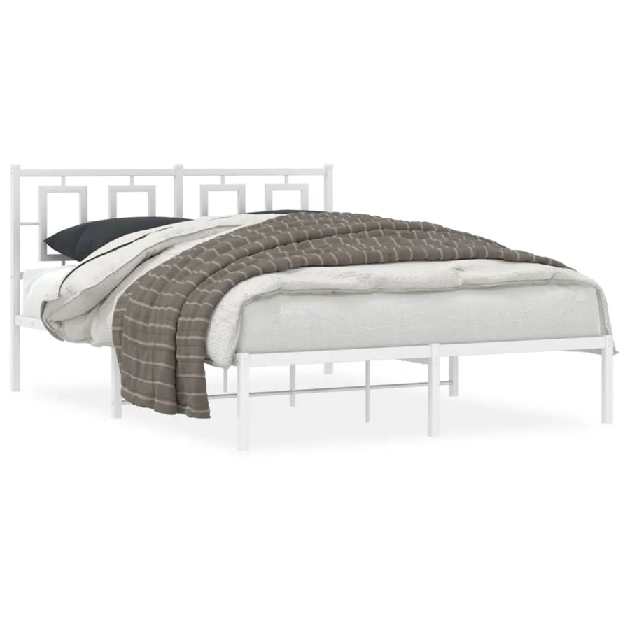 Cadre de lit métal sans matelas et tête de lit blanc 135x190 cm - 2