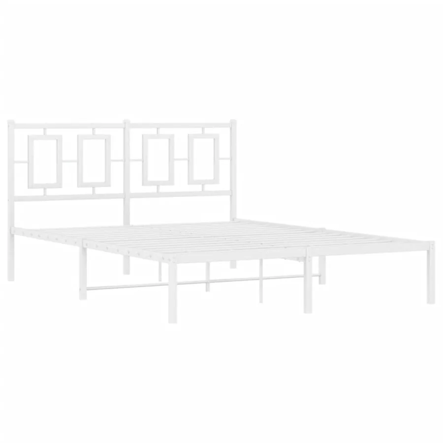 Cadre de lit métal sans matelas et tête de lit blanc 135x190 cm - 3