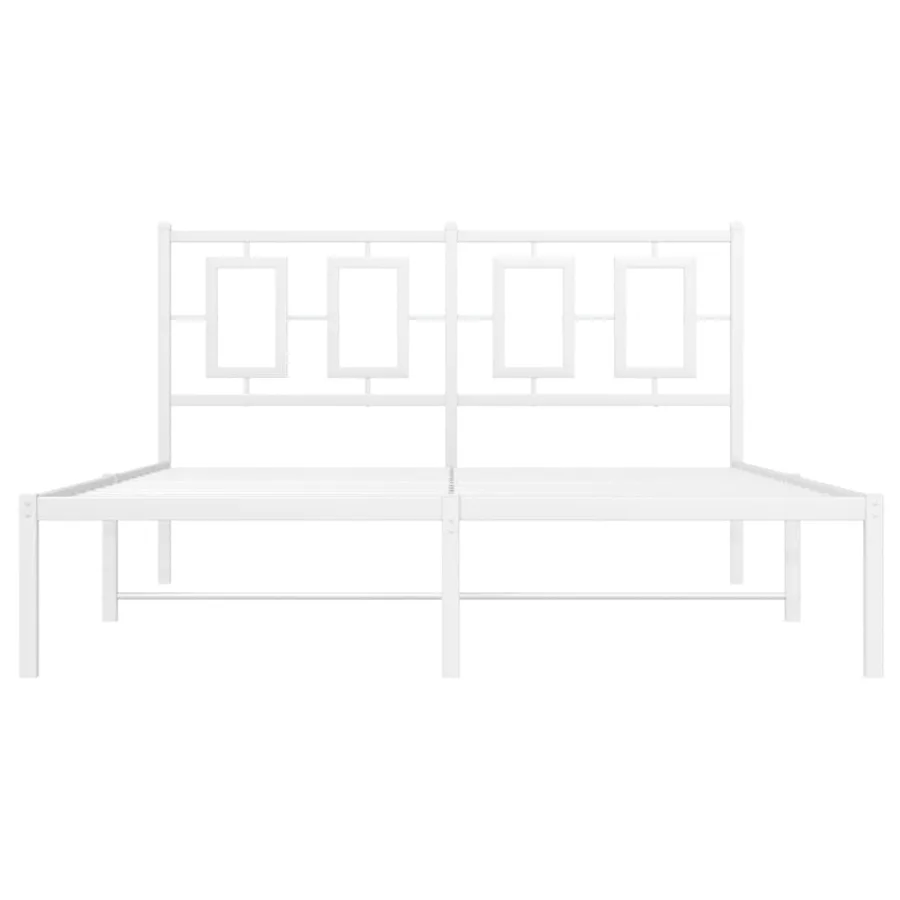 Cadre de lit métal sans matelas et tête de lit blanc 135x190 cm - 5