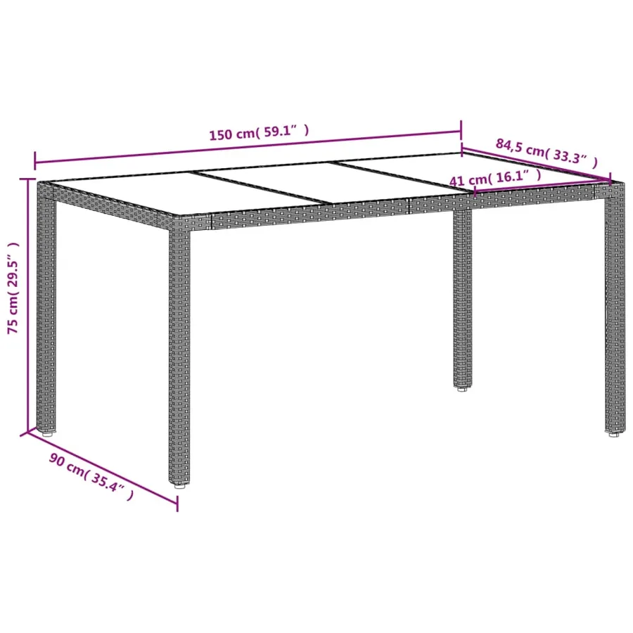 Table de jardin dessus en verre gris clair résine tressée - 11