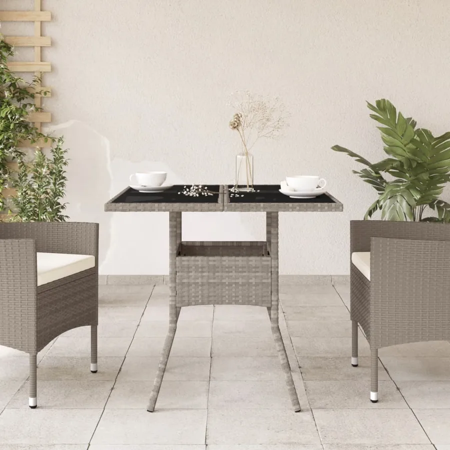 Table de jardin avec dessus en verre gris clair résine tressée - 3