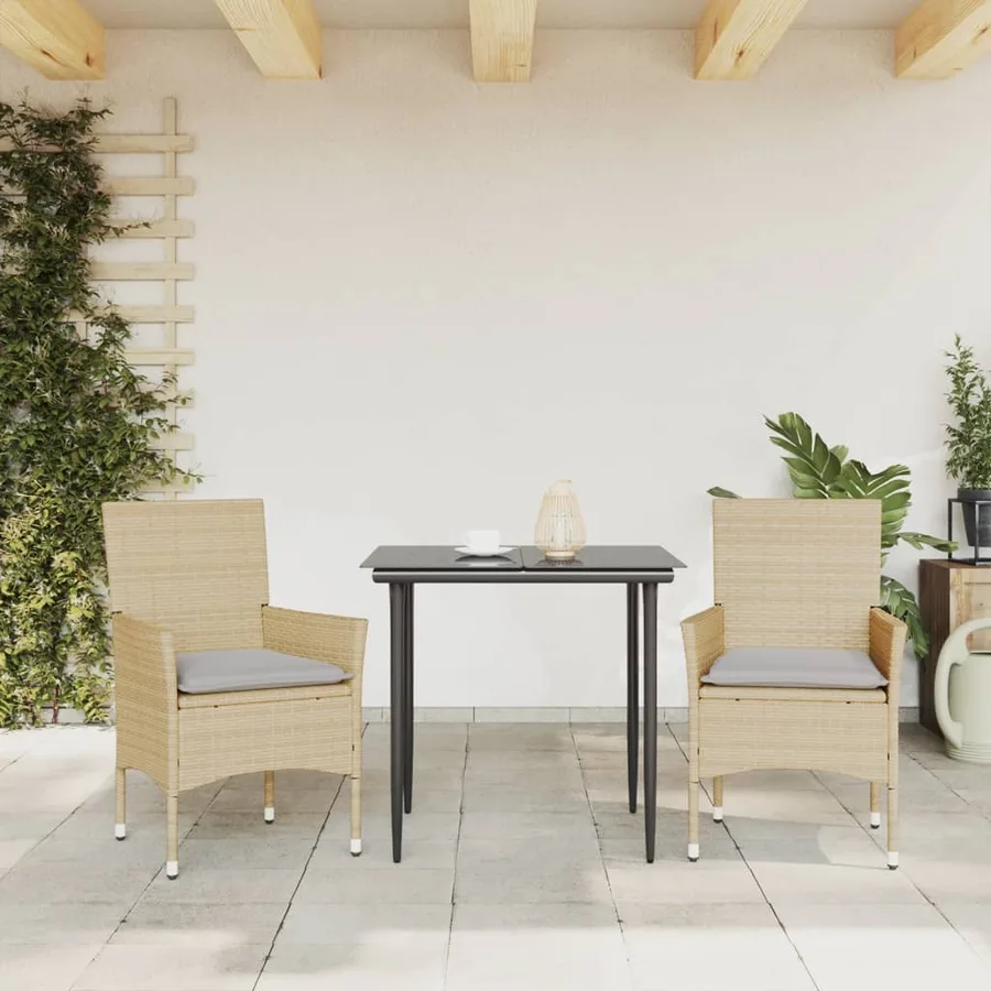Chaises de jardin avec coussins lot de 2 beige résine tressée - 3