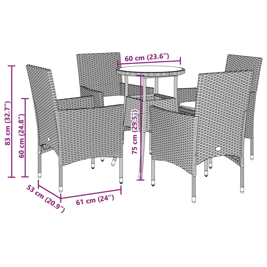 Ensemble à manger de jardin et coussins 5 pcs beige rotin verre - 7