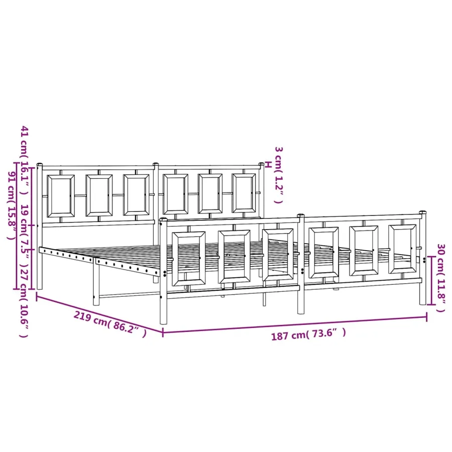 Cadre de lit métal sans matelas et pied de lit blanc 183x213 cm - 10