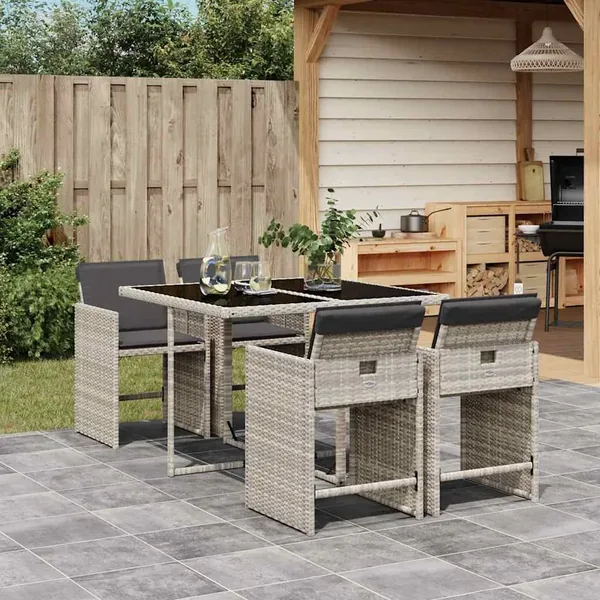 Ensemble à manger de jardin et coussins 5 pcs gris clair rotin