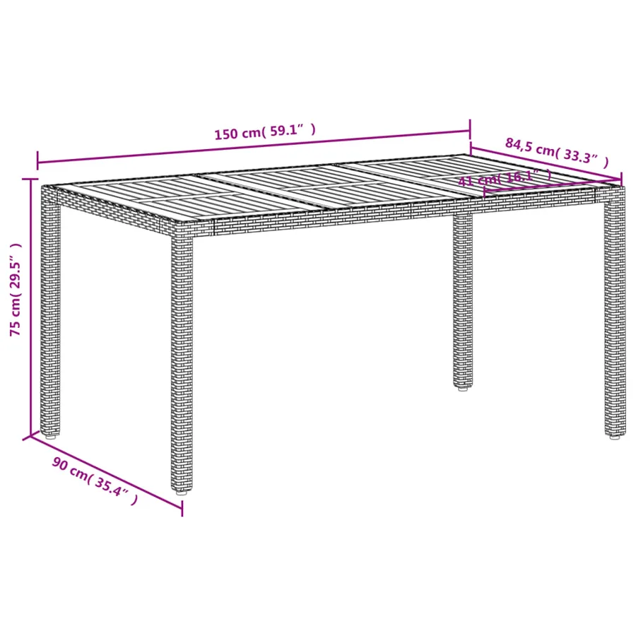 Table de jardin beige 150x90x75 cm résine tressée bois d'acacia - 11